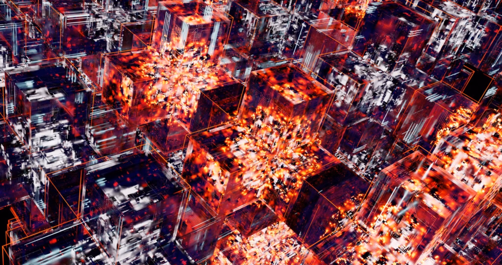 La trappola del debito tecnico generato dall'IA — complex abstract digital architecture network glowing connections